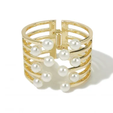 Big Imitation Pearl Bracelets Cuff Bangles For Women Statement Alloy Bracelet Charm Accessories Jewelry Gift 5