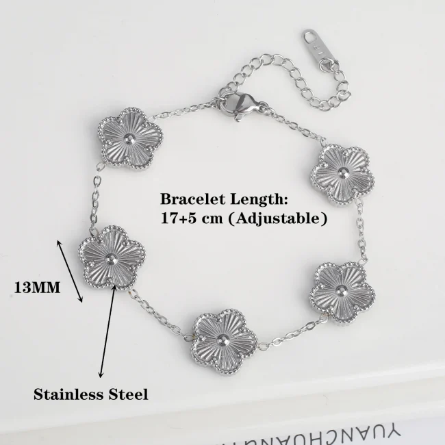Classic Stainless Steel Hot Selling Golden Clover Adjustable Bracelet Luxury Five Leaf Flower Bracelet Jewelry For Women Gift 2