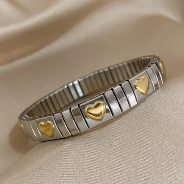 Vintage Stainless Steel Bangles Bracelet Classic Elasticity Love Heart Bangle for Women Wristband Waterproof Jewelry Gifts 6