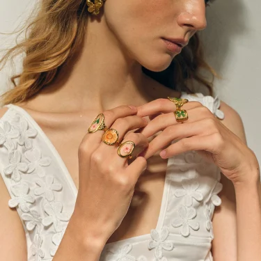 Light Cozy 18k Gold Plated Minimalist Polygonal Dry Flower Opening Ring Women Personalized Stainless Steel Statement Jewelry 6