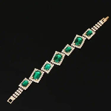 Fashion Wedding Bracelets Jewelry Luxury Women's Green Crystal Stone Bracelet Charm For Ladies Link Chain Bangles 3
