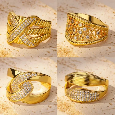 Textured Crossed Letter X Rings for Women Stainless Steel Gold Color Wedding Couple Ring Aesthetic Jewelry Gift anillos mujer 1