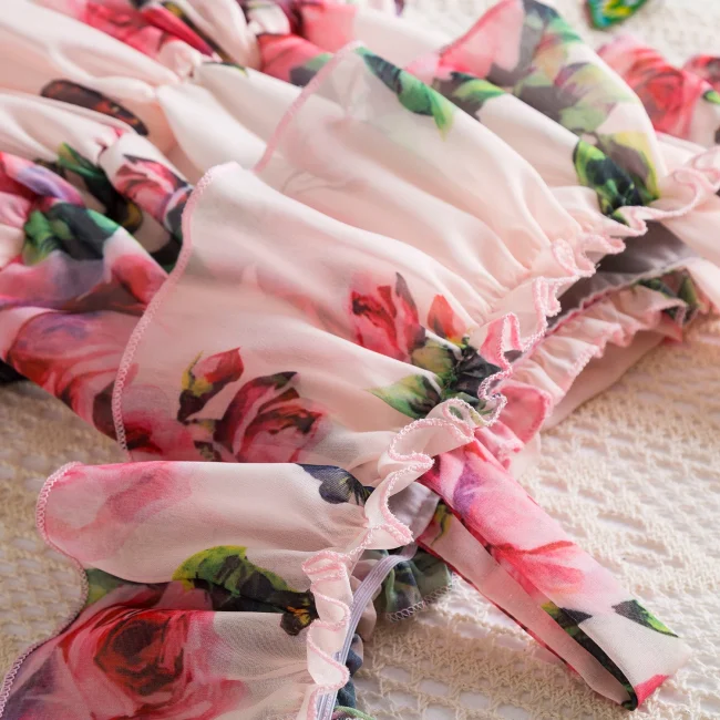 New Suspend Dress for Girls Print Dress Elegant Children Summer Casual Clothes Chiffon Kids Flower Tutu Princess Dresses 4
