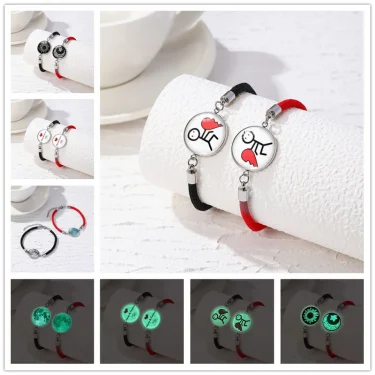 2 PCS/Set Stainless Steel Couples Bracelet For Women Lover Luminous Sun Moon Rope Charm Friendship Girlfriend Party Jewelry Gift 6