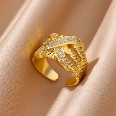 Textured Crossed Letter X Rings for Women Stainless Steel Gold Color Wedding Couple Ring Aesthetic Jewelry Gift anillos mujer 5