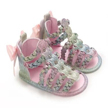 Summer Roman Sandals Open Toe Woven Solid Color High Cut Minimalist Rivet Girl Baby Fashion Flat Sandals 0-18 First Walking Shoe 3