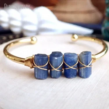 10pcs Gold Color Stainless Steel Open Bangle Blue Kyanite Cuff Bracelet Women Natural Stone Jewelry Bijoux Bridesmaid Wristband 5