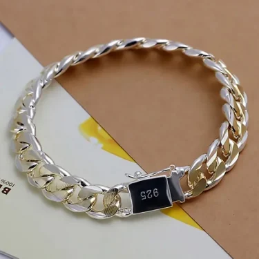 Fine 925 Sterling Silver Noble Nice Chain Solid Bracelet for Women Men Charms Party Gift Wedding Fashion Jewelry Hot Model 1