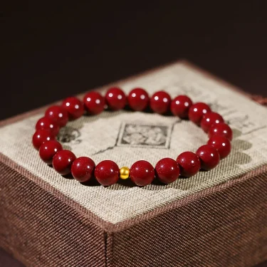 Lucky Cinnabar Red Gold Color Beads Natural Stone Beaded Bracelet for Women Bracelet Party Jewelry Bring Good Luck Gift 1