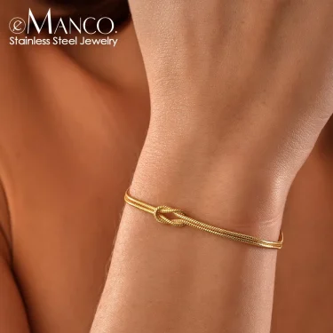 eManco Delicate Round Snake Chain Knotted Couple Friendship Bracelet Stainless Steel Gold-Plated Fashion Jewelry Wholesale 1
