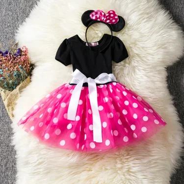 Cute Baby Girl Dress Minnie Mouse Cosplay Vestidos Toddler Kids Party Costume Polka Dot Clothes Children Birthday Fancy Dress Up 3