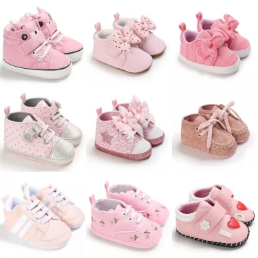 Pink Baby Shoes Princess Fashion Sneakers Infant Toddler Soft sole Anti Slip First Walkers 0-1 year old baby Christening Shoes 1