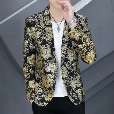 Blazer New Men's Fashion Business Gentleman Hot Stamping Print Outdoor Performance Trend Wedding Banquet Casual Blazer 3