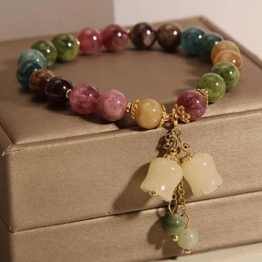 Natural Color Tourmaline Jade Bracelet Women's Ins Niche Light Luxury Vintage Rabbit Pendant Exquisite Bracelet For Girl Firends 1