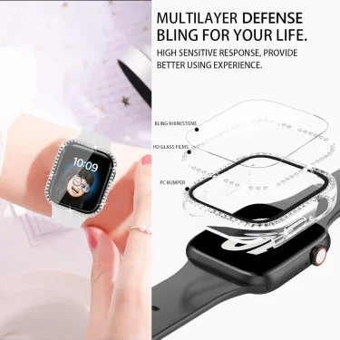 Bling Case for Apple Watch SE/6/5/4 40MM 44MM Protective Case+Glass Screen Protector iWatch Series 7/8/9/10 41MM 45MM 42MM 46MM 2