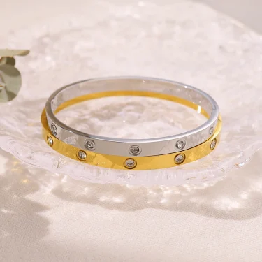 WILD & FREE Luxury Crystal Stainless Steel Bracelets for Women 18K Gold Plated Fashion Charm Bangles Waterproof Jewelry 3