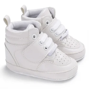 Newborn Baby Fashion Sneakers Shoes Boys Girls Solid Lace Up High Shoes Toddlers Breathable Non Slip First Walkers 0-18 Months 2