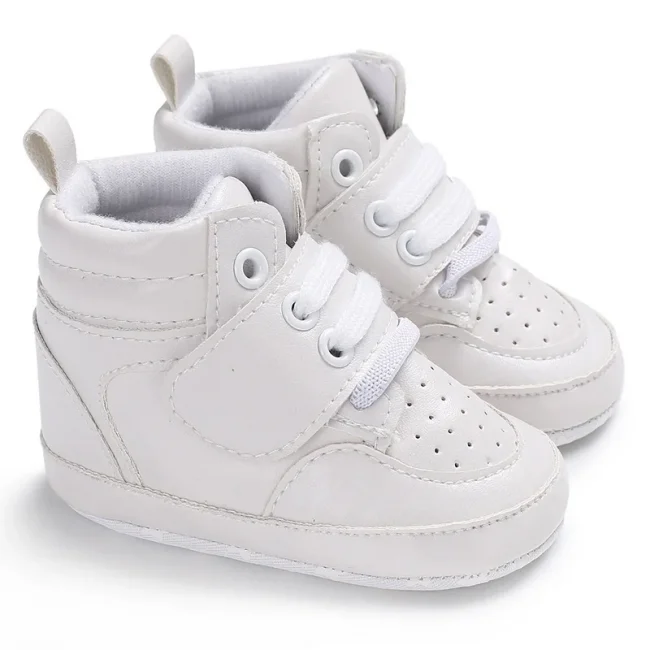Newborn Baby Fashion Sneakers Shoes Boys Girls Solid Lace Up High Shoes Toddlers Breathable Non Slip First Walkers 0-18 Months 2