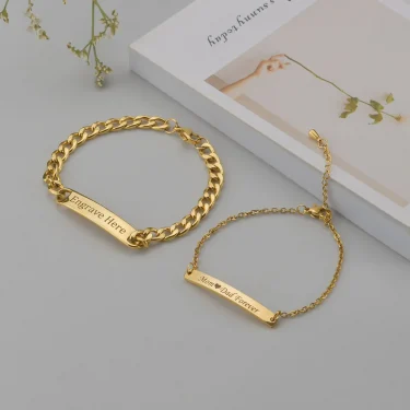 Akizoom Punk Engrave Name Custom Bracelets Gold Color Stainless Steel Thick Hand Chain Customized Couple Men Women Jewelry Gift 4