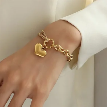 GANEMLY 316L Stainless Steel Heart Charm Bracelet For Women Men Fashion New Waterproof Wrist Chain Jewelry Friend Gift Party 3
