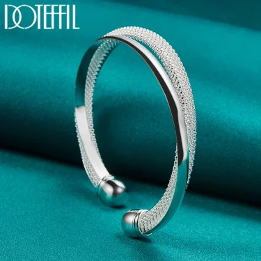 DOTEFFIL 925 Sterling Silver Large Reticulated Smooth Bangle Bracelet For Woman Man Wedding Engagement Jewelry 3
