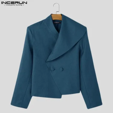 INCERUN Tops 2025 American Style Fashion Men's Asymmetrical Collar Suit Casual Personality Male Solid Loose Long Sleeved Blazers 5
