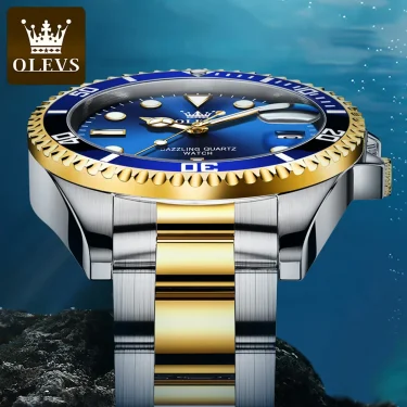 OLEVS Watches for Men with Date Luxury Big Face Waterproof Mens Wristwatch Analog Dress Two Tone Stainless Steel Man Watch 4
