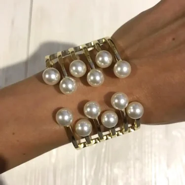 Big Imitation Pearl Bracelets Cuff Bangles For Women Statement Alloy Bracelet Charm Accessories Jewelry Gift 1
