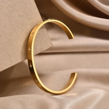 Open Adjustable Star Starburst Cuff Bangle Bracelet for Women Stainless Steel Cubic Zirconia Inlay Charm Layered Jewelry 4