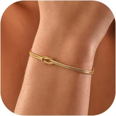Love Knot Bracelets for Women 14K Gold Plated Dainty Snake Chain Infinity Bracelet Adjustable Stainless Steel Jewelry Gifts 1