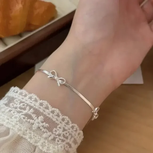 LATS Fashion Sweet Bow Bracelets for Women Girls Sparkling Delicate Ribbon Bowknot Snake Bones Chain Bracelet Party Jewelry Gift 5