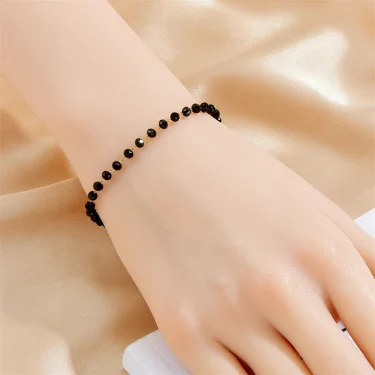 DIEYURO 316L Stainless Steell Black Glass Stone Bracelet For Women Girl Trend Concise Trend Non-fading Hand Chain Jewelry Gift 5