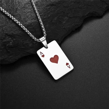 2Piece Set Hip Hop Statement Stainless Steel Poker Card Ace of Spades Necklace For Women Men Pendant Chain Playing Cards Jewelry 2