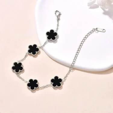 Clover Bracelet for Women Girls 14K Gold Silver Plated Stainless Steel Five Leaf Flower Dainty Lucky Link Bracelets Jewelry 6