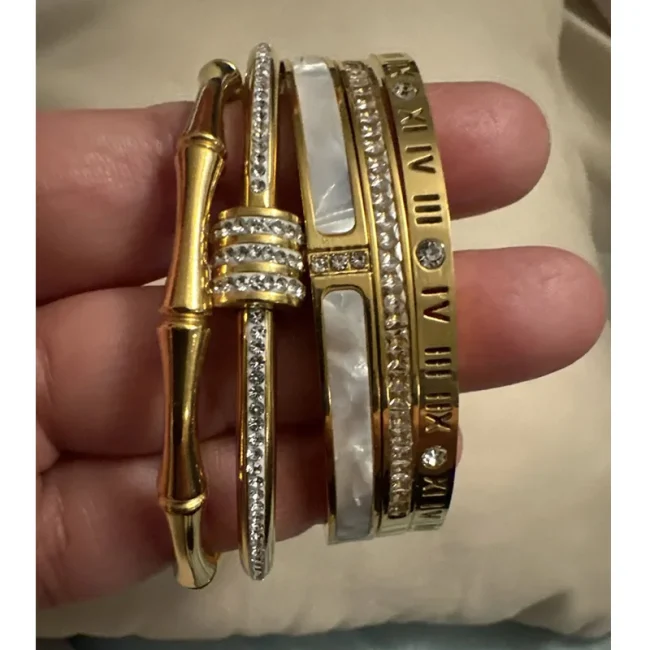 Titanium Steel Gold Plated Bangles Bracelet for Women Girls Gifts Trend Waterproof Jewelry Luxury Sparkling Zircon Open Bangle 1