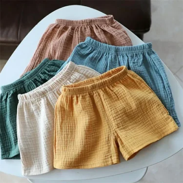 Cotton Linen Kids Girls Shorts Solid color Summer Boys Five-point Pants for Children's Baby Clothing 1
