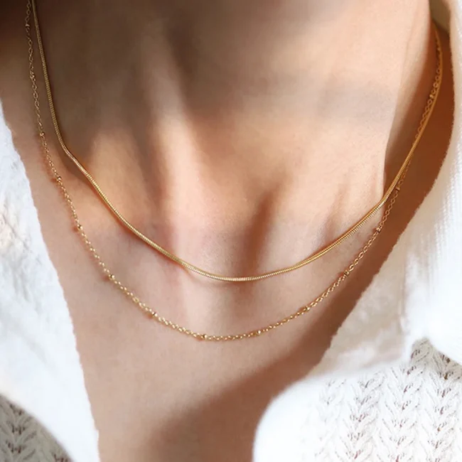 New Stainless steel Double layered stacking chain necklace Women Woman's Choker jewelry necklace for women 3
