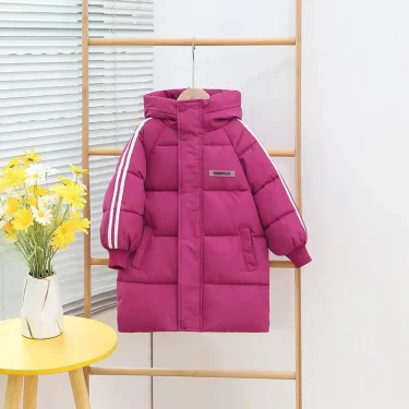 1pcs Boys Girls Cotton-Padded Coats Kids Long Down Autumn Winter Teen Cotton Clothes Outerwear Big Children Thicken Warm Jacket 5