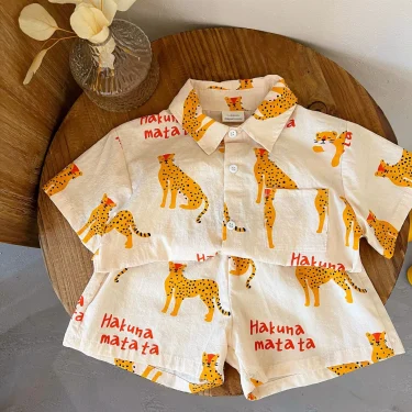1-5 Years Old Children's Clothing Boys Cartoon Summer Short Sleeve Suit Girls Casual T-shirt Suit 1