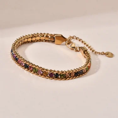 ZMZY Women Men Gold Color Woven Crystal Cubic Zirconia Bracelet Stainless Steel Jewelry Accessories 18K Gold Plated Chain 3