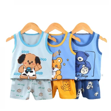 Children Clothing Set Child Vest Suit Summer Cotton New Girls Shorts Clothes Baby Boys Sleeveless Suit Kid Clothes 1