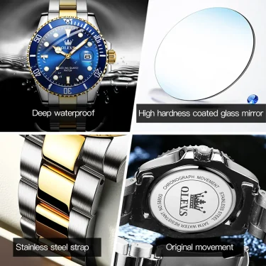 OLEVS Watches for Men with Date Luxury Big Face Waterproof Mens Wristwatch Analog Dress Two Tone Stainless Steel Man Watch 6