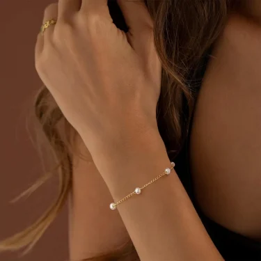 14K Gold Plated Pearl Bracelets for Women, Dainty 925 Silver Pearls Beaded Chain Heart Pearl Bracelets Jewelry Gift for Women 4