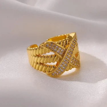 Textured Crossed Letter X Rings for Women Stainless Steel Gold Color Wedding Couple Ring Aesthetic Jewelry Gift anillos mujer 4