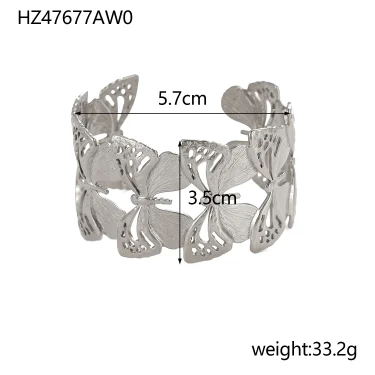 CARLIDANA Exaggerated Big Flower Personalized Hollow Out Leaf Open Wide Bangle Stainless Steel Non Tarnish Cuff Bracelet Women 5