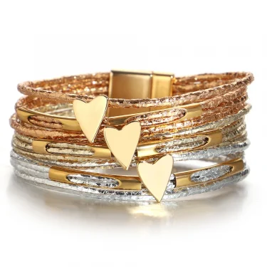 ALLYES Trendy Love Heart Wrap Leather Bracelets for Women Multilayer Glitter Filled Slim Strips Bangle & Bracelet Party Jewelry 3