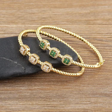 Nidin Classic Design New Inlaid Crystal Zircon 4 Colors Gold Plated Bangles Bracelets for Women Charm Party Wedding Accessories 4
