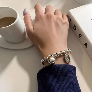 PANJBJ 925 Sterling Silve Beads Letters Bracelet for Women Girl Gift Punk Good Luck Simplicity Jewelry Dropshipping Wholesale 6
