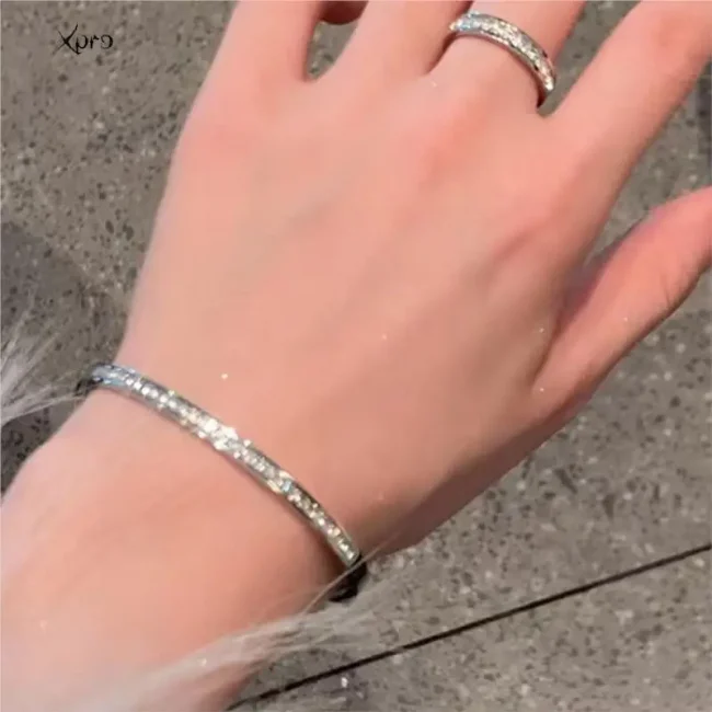 Xpro Ins Style Stainless Steel Bracelet Jewelry Inlaid Cubic Zircon Bracelet Bangles for Women Waterproof Trendy Christmas Gift 3