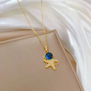 Light Luxury Titanium Steel Star Series Necklace for Women Gold Color Planet Moon Astronaut Pendant Necklaces Jewelry Gifts 3